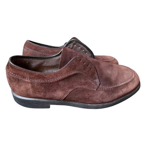VINTAGE Mens Brown Suede Oxfords 9.5 No Laces Career Minimalist Quality Neutral - Picture 1 of 9